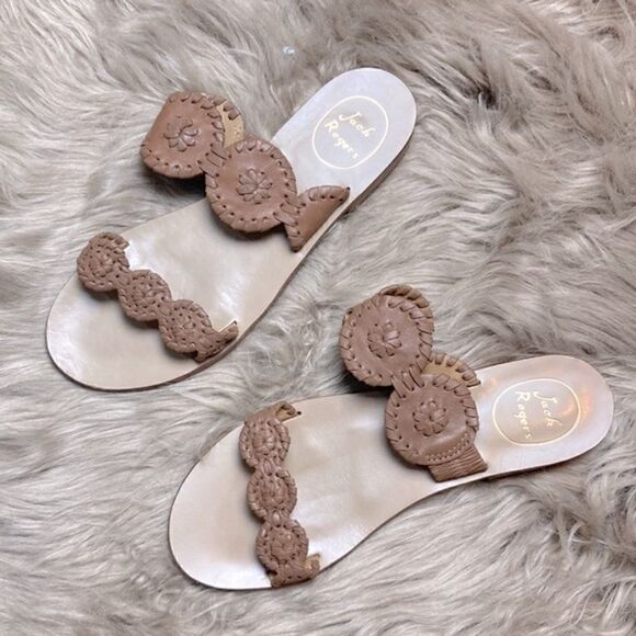 Jack Rogers Leather Lauren Slide Sandal Floral Shaped Low Stacked Heel - Picture 2 of 14